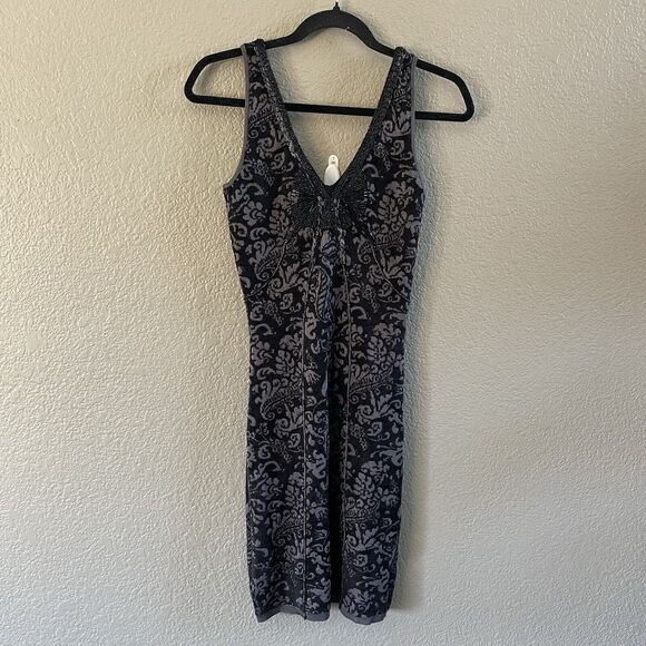 Free People Mini Dress Womens XS Black Starstruck Beaded Jacquard Bodycon - Picture 2 of 13